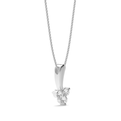 Pave Setting Round Leaf 3 stone Naturally Mined Diamond Pendant Necklaces