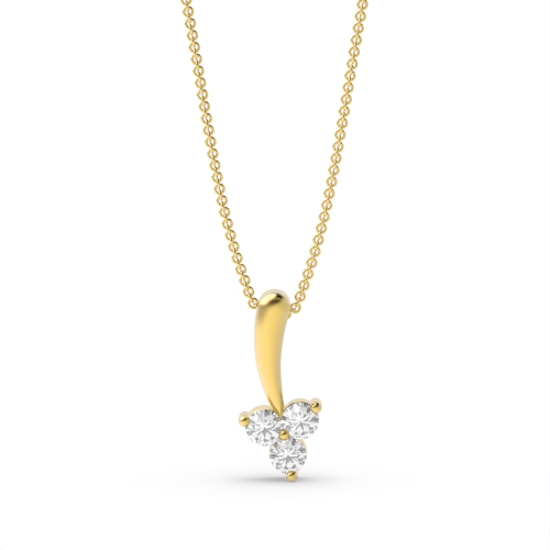 Pave Setting Round Yellow Gold Leaf 3 stone Pendant Necklaces