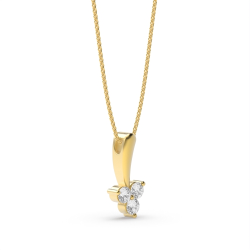 Pave Setting Round Yellow Gold Leaf 3 stone Pendant Necklaces