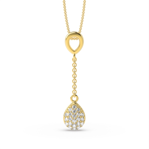 Pave Setting Round Yellow Gold Cluster chain Pendant Necklaces