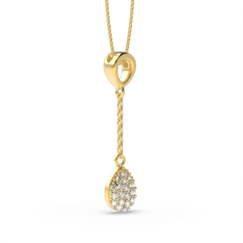 Pave Setting Round Yellow Gold Cluster chain Pendant Necklaces