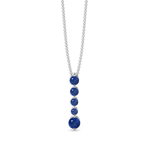 4 Prong Round Blue Sapphire Drop Pendant Necklace