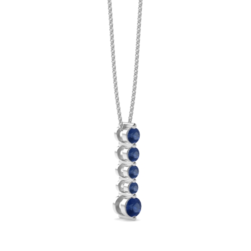 4 Prong Round Blue Sapphire Drop Pendant Necklace