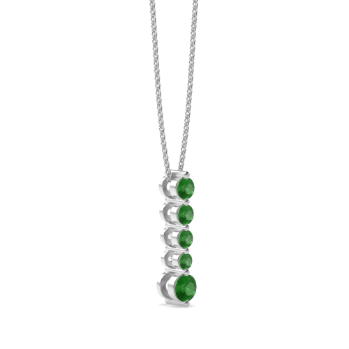 4 Prong Round Emerald Drop Pendant Necklace