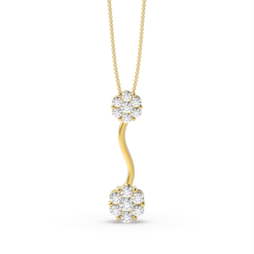 Pave Setting Round Yellow Gold Cluster Pendant Necklaces