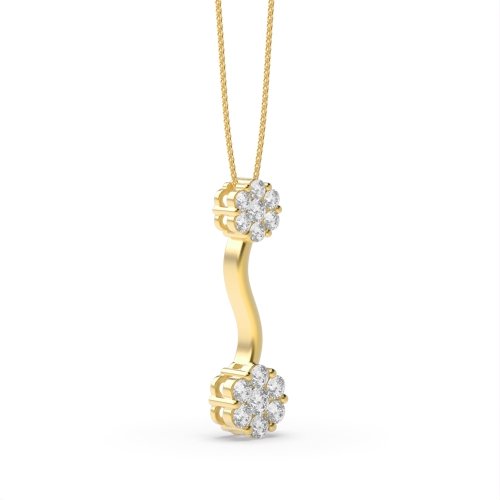 Pave Setting Round Yellow Gold Cluster Pendant Necklaces