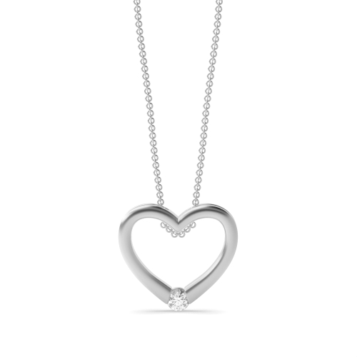 Channel Setting Round White Gold Heart Pendant Necklace