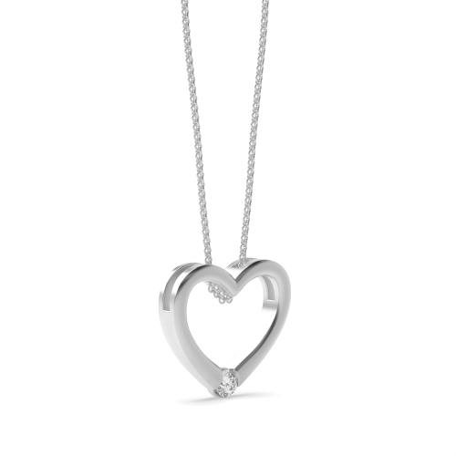 Channel Setting Round White Gold Heart Pendant Necklace