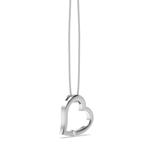 Channel Setting Round Silver Heart Pendant Necklace