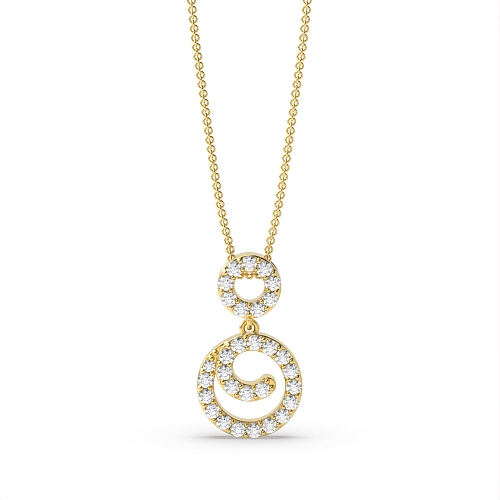 Pave Setting Round Yellow Gold Spiralled Pendant Necklaces