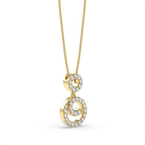Pave Setting Round Yellow Gold Spiralled Pendant Necklaces