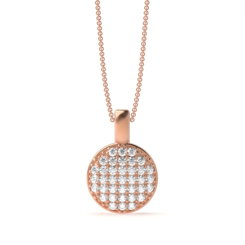 Pave Setting Dangling Disc Diamond Circle Pendant Necklace (16.00mm X 11.00mm)