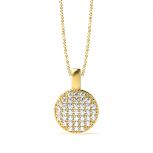 Pave Setting Round Yellow Gold Clustered Pendant Necklaces