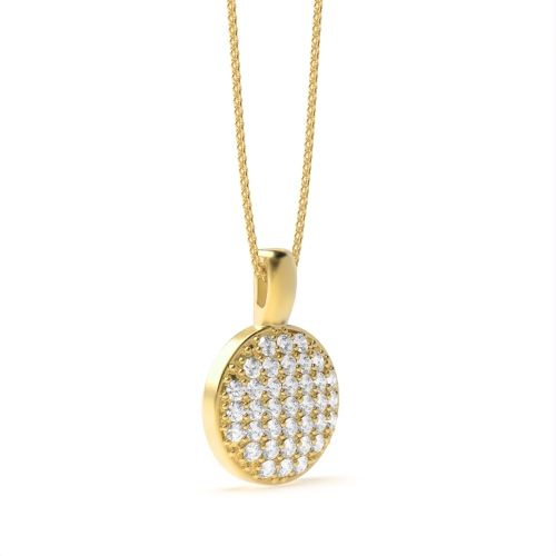 Pave Setting Round Yellow Gold Clustered Pendant Necklaces