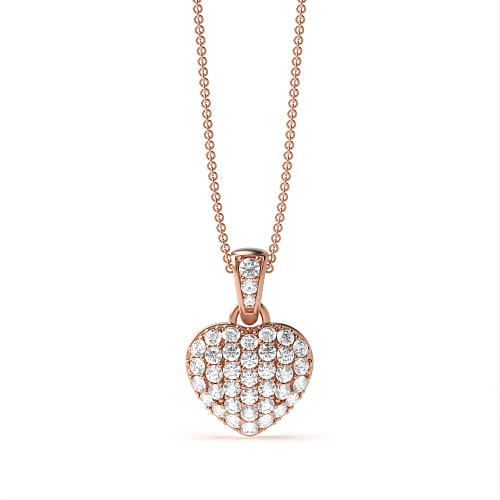 Pave Setting Round Rose Gold Heart Pendant Necklace