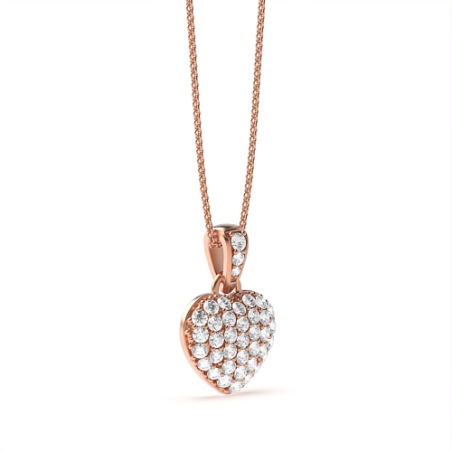 Pave Setting Round Rose Gold Heart Pendant Necklace