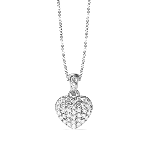 Pave Setting Round White Gold Heart Pendant Necklace