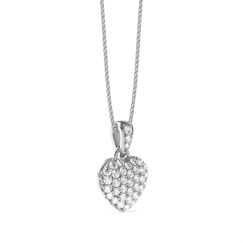 Pave Setting Round White Gold Heart Pendant Necklace