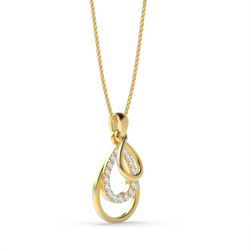 Pave Setting Round Yellow Gold 3 tear drop Pendant Necklaces