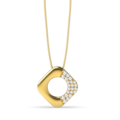 4 Prong Round Yellow Gold Half set Pendant Necklaces