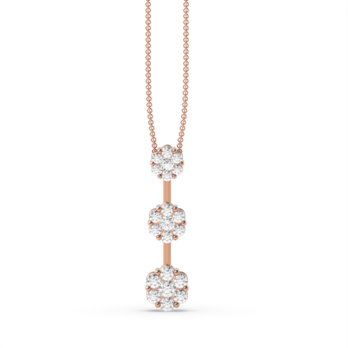 6 Prong Round Rose Gold Journey Cluster Pendant Necklaces