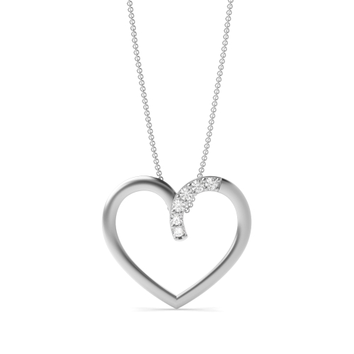 4 Prong Round Silver Heart Pendant Necklace