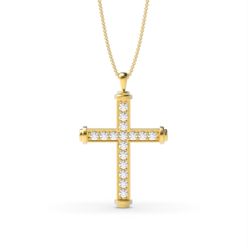 Pave Setting Round Yellow Gold Spark Pendant Necklaces