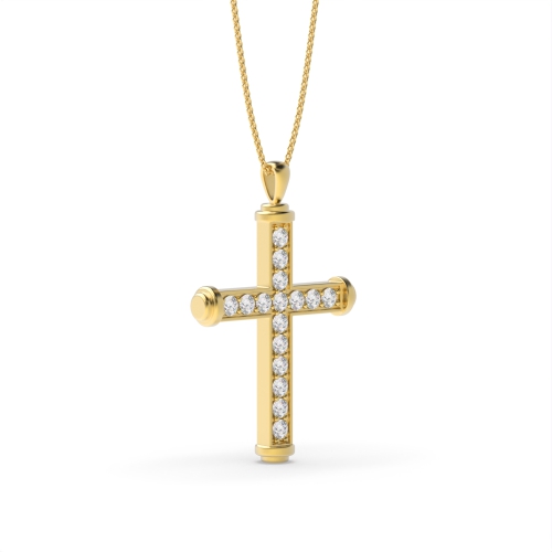 Pave Setting Round Yellow Gold Spark Pendant Necklaces