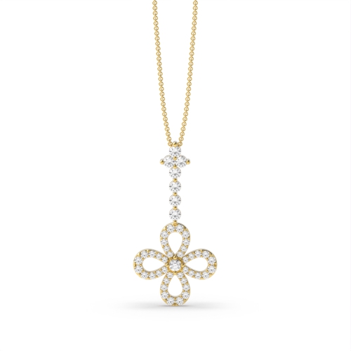 4 Prong Round Yellow Gold Drop flower Pendant Necklaces