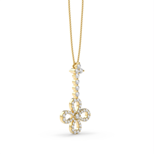 4 Prong Round Yellow Gold Drop flower Pendant Necklaces