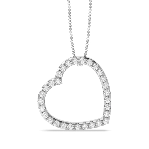 Pave Setting Round White Gold Heart Pendant Necklaces