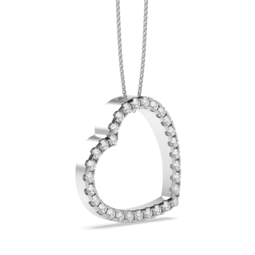 Pave Setting Round Silver Heart Pendant Necklace