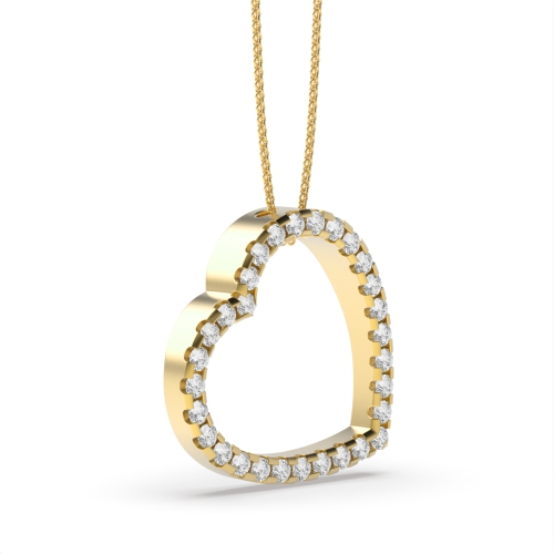 Pave Setting Round Yellow Gold Heart Pendant Necklace