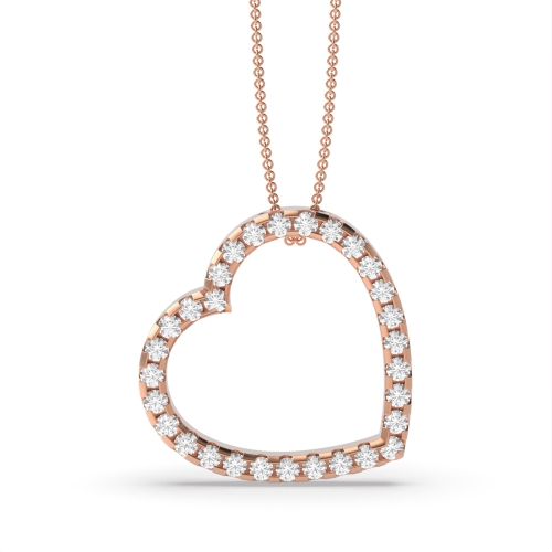 Pave Setting Round Rose Gold Glisten Heart Pendant Necklace