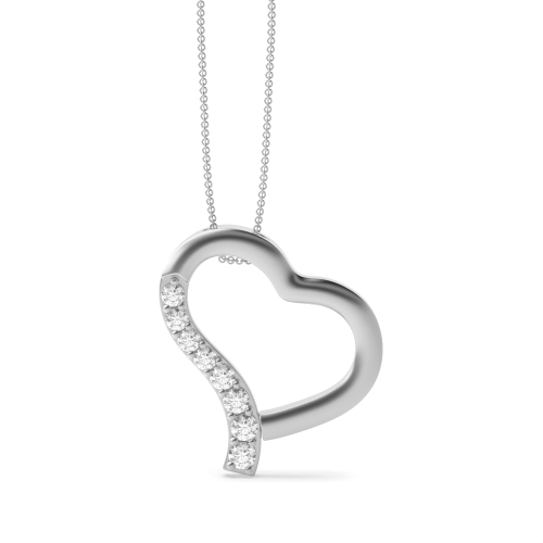 Pave Setting Round Silver Heart Pendant Necklace