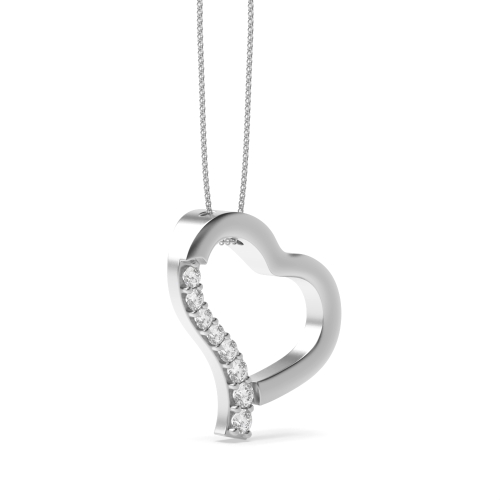 Pave Setting Round Silver Heart Pendant Necklace