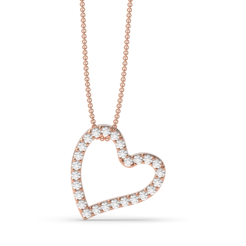 Pave Setting Round Rose Gold Heart Pendant Necklace