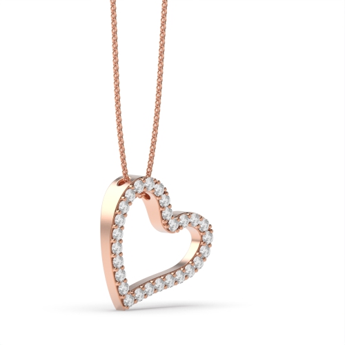 Pave Setting Round Rose Gold Heart Pendant Necklace