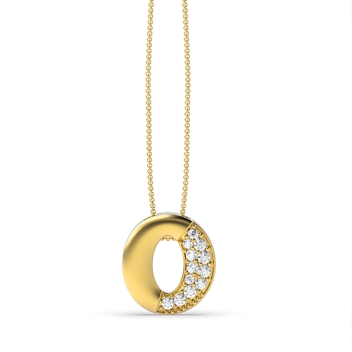 Pave Setting Round Yellow Gold Halved Pendant Necklaces