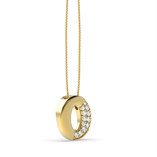 Pave Setting Round Yellow Gold Halved Pendant Necklaces