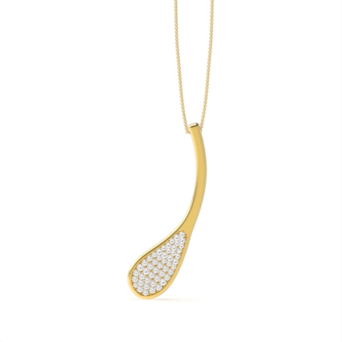 Pave Setting Round Yellow Gold Leaf Pendant Necklaces