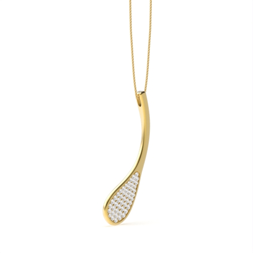 Pave Setting Round Yellow Gold Leaf Pendant Necklaces