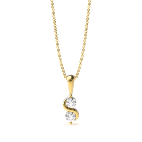 Channel Setting Round Yellow Gold Two stone Pendant Necklaces