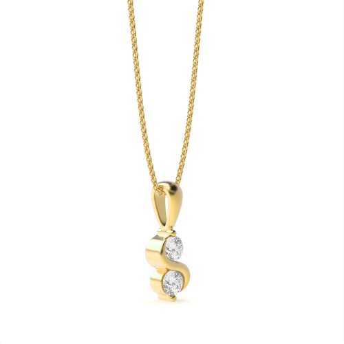 Channel Setting Round Yellow Gold Two stone Pendant Necklaces