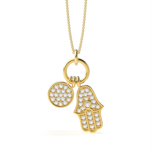 Pave Setting Round Yellow Gold Unique Pendant Necklaces