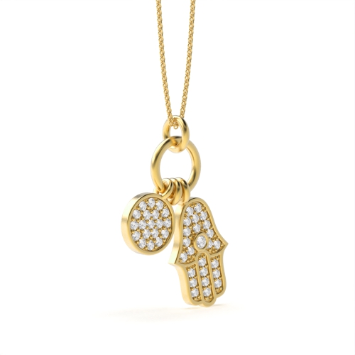 Pave Setting Round Yellow Gold Unique Pendant Necklaces