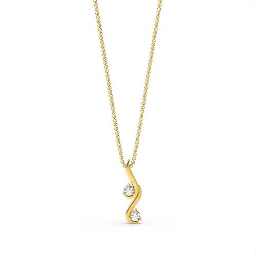 4 Prong Round Yellow Gold Two stone curved Pendant Necklaces