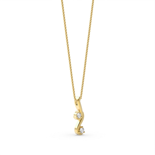 4 Prong Round Yellow Gold Two stone curved Pendant Necklaces