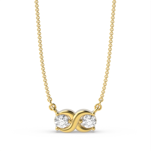 4 Prong Round Yellow Gold Double diamond infinity Pendant Necklaces