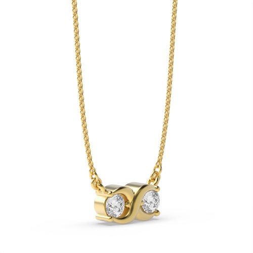 4 Prong Round Yellow Gold Double diamond infinity Pendant Necklaces